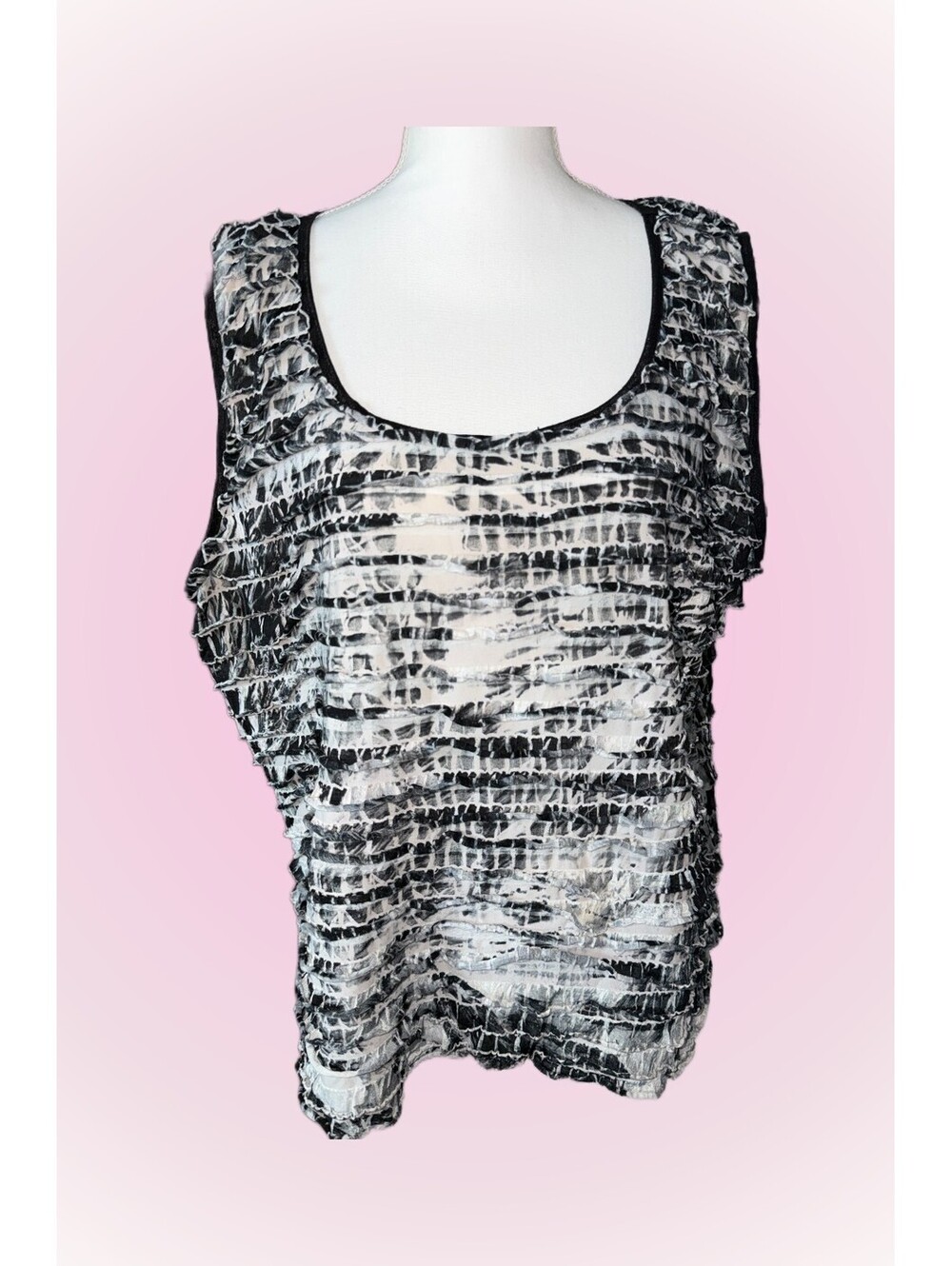 Womens Plus Size XXL / 22/24 Black & White Ruffle Sleeveless Top by CATO Woman
